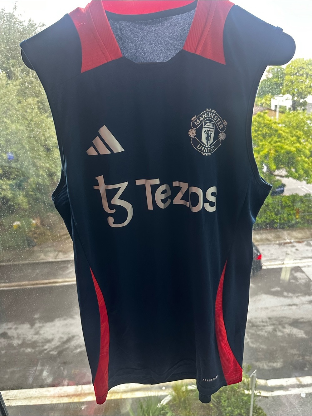 adidas Black and Red Manchester United Training Singlet